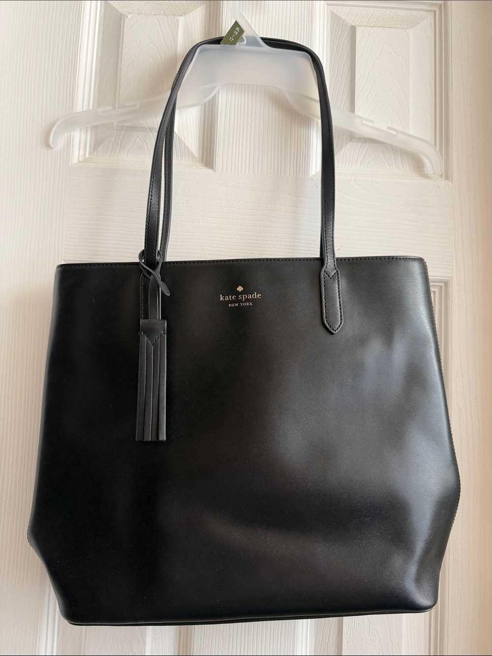 kate spade Black Leather Tote with Tassel